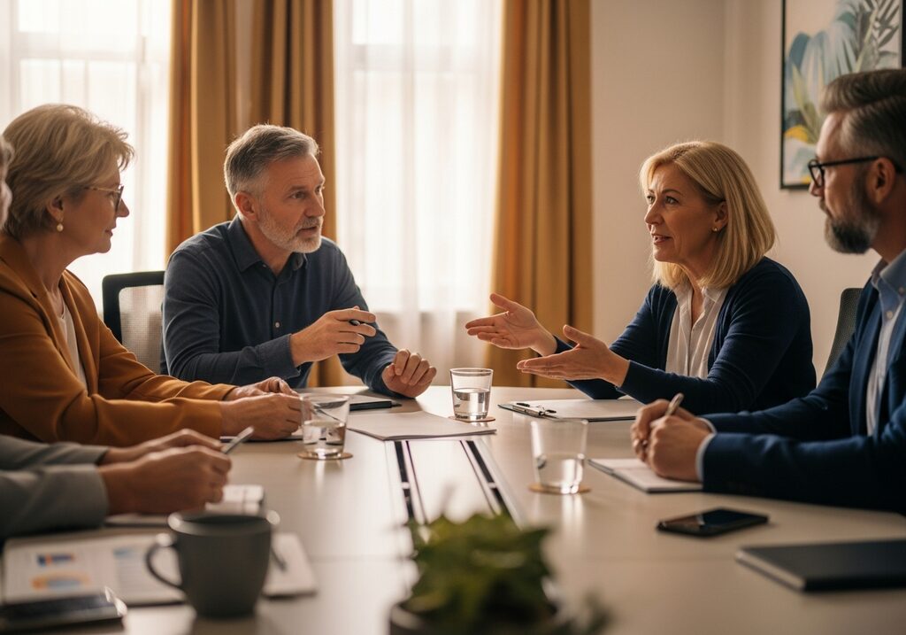 A leadership team in working discussion